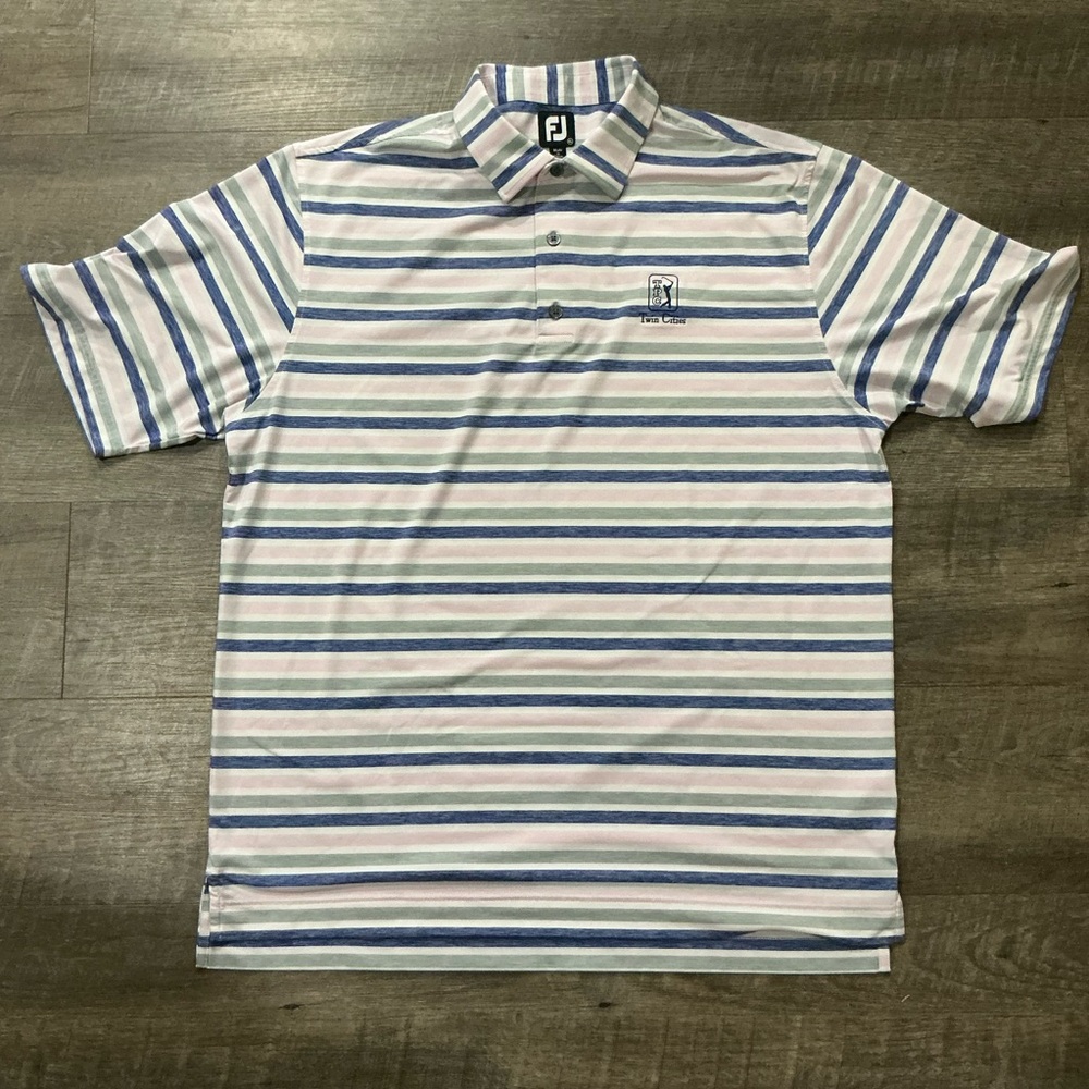 FootJoy FJ Mens Size XLarge Striped Stretch Golf Polo Shirt Logo Front